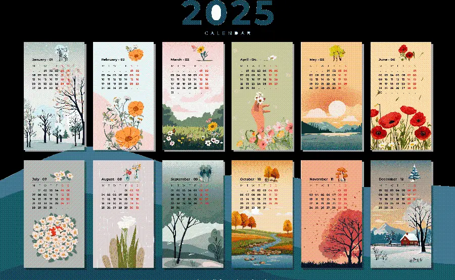 Stylish and classy calendar for 2025 for printing on PNG paper
