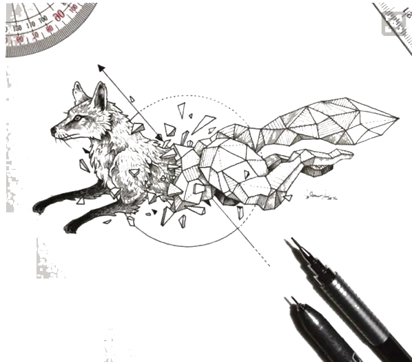 Black and white fox painting PNG wallpaper with super professional design