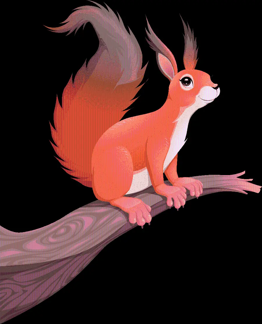 Cute cartoon squirrel drawing on a branch for background and profile