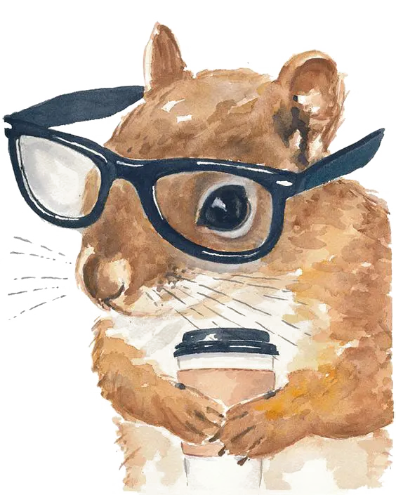 Download wallpaper and mobile background of a cute squirrel with glasses in watercolor