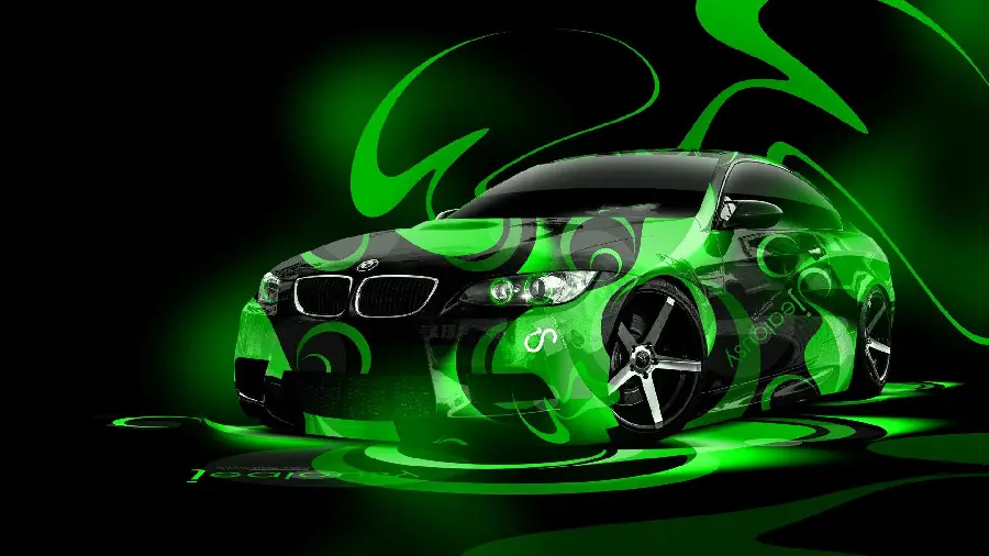 Download different wallpaper of a car with green neon color 