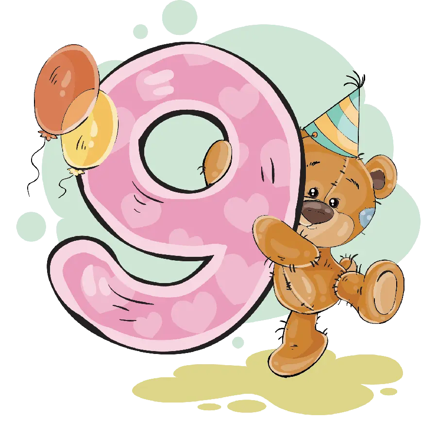 PNG background photo for a 9th birthday with a cute and happy bear theme