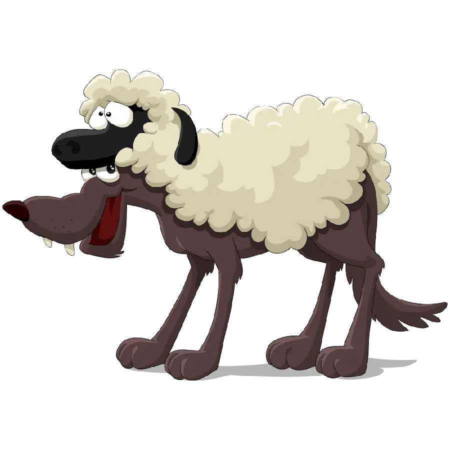 Famous cartoon wolf in sheep's clothing image for storytelling
