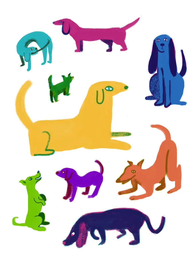 Wallpaper of various colorful dog paintings with high resolution