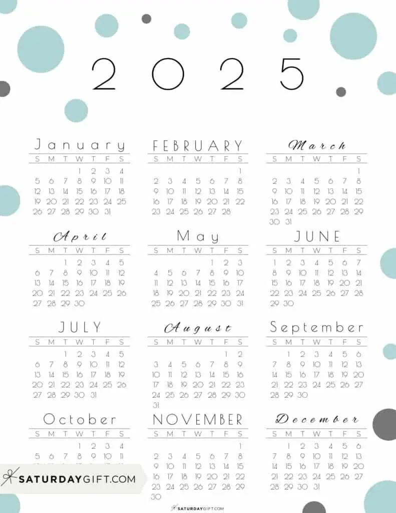 Quality Image for Printing 2025 Gregorian Calendar