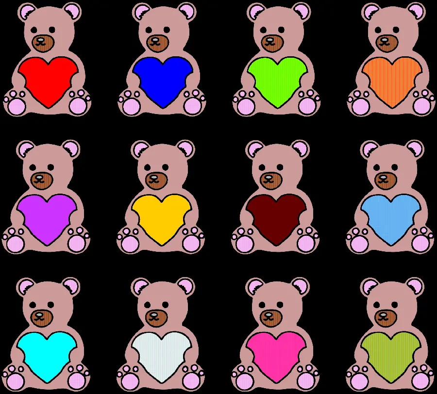 Brown bears background image with colored hearts for birthday and PNG format