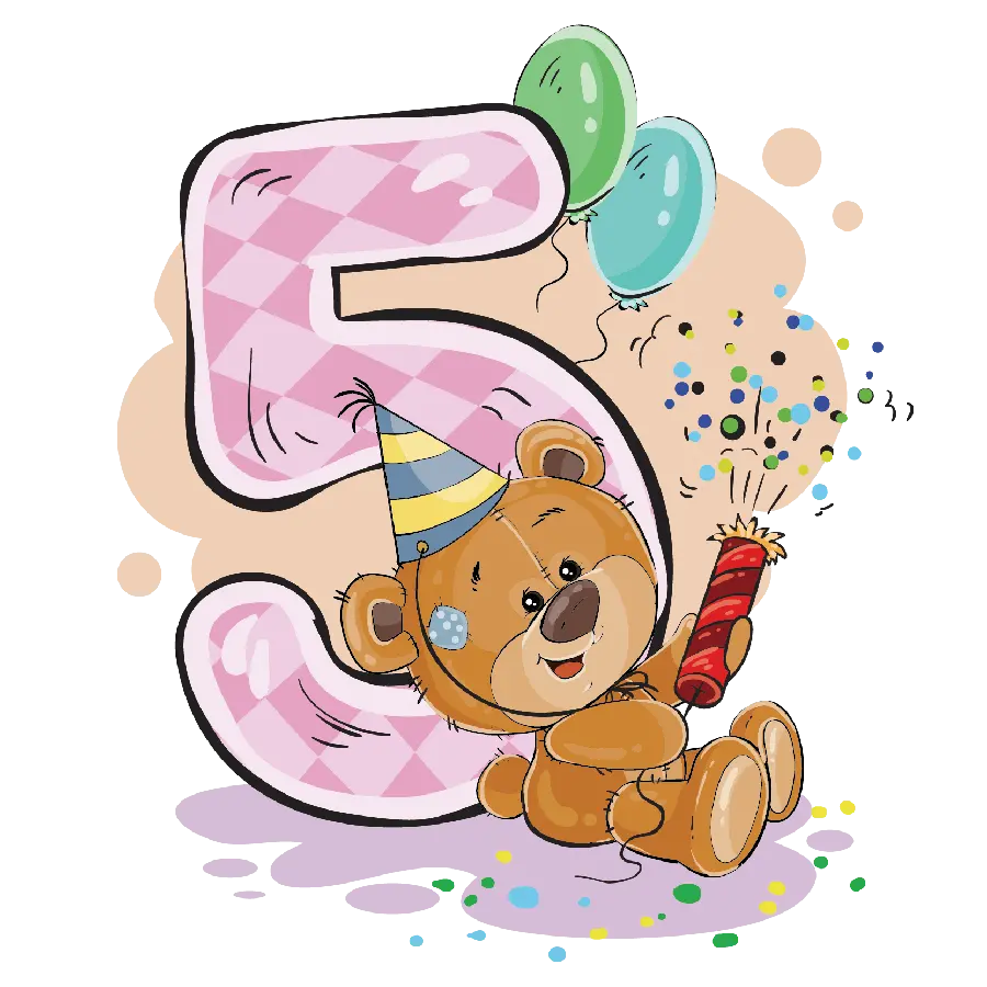 Download wallpaper with bear design with 5th birthday theme and PNG format
