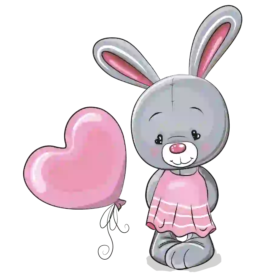 Girl Profile Picture Cartoon Rabbit PNG with Heart Balloon 