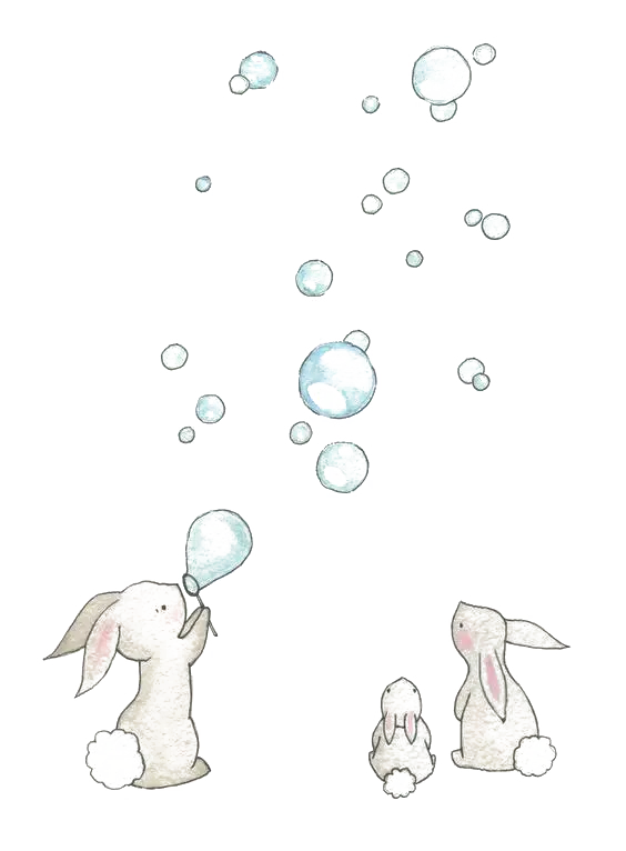 Dreamy wallpaper of rabbits making bubbles PNG