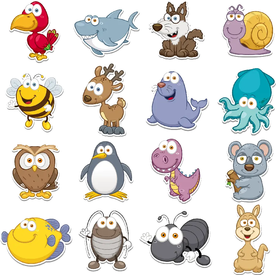 Download photo of various animal paintings in a frame, penguins and owls, etc.