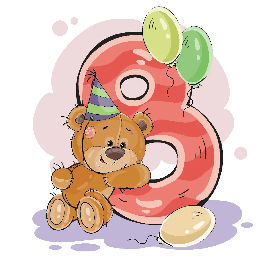 Photo without background of bear with 8th birthday theme and PNG format