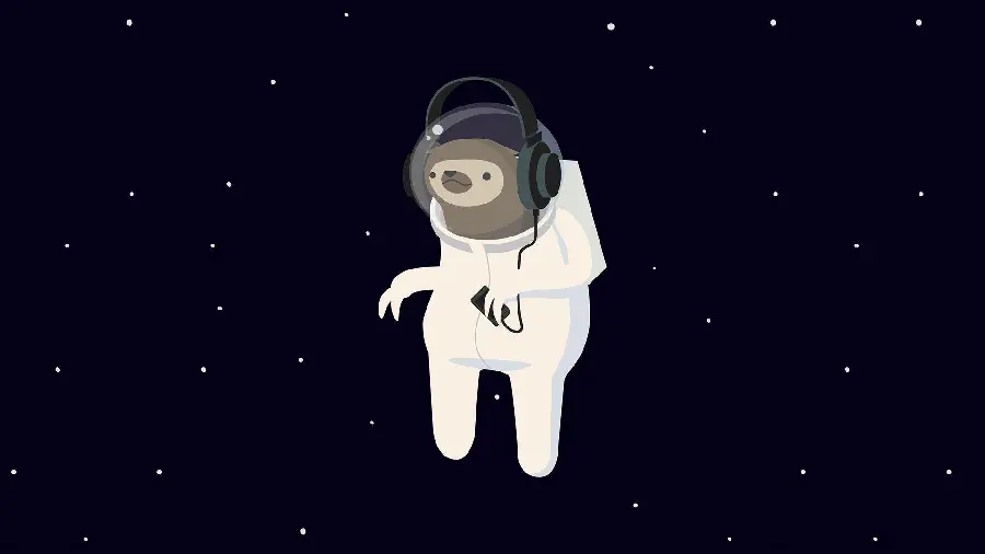 Cartoon and spectacular wallpaper of a sloth astronaut in the starry sky