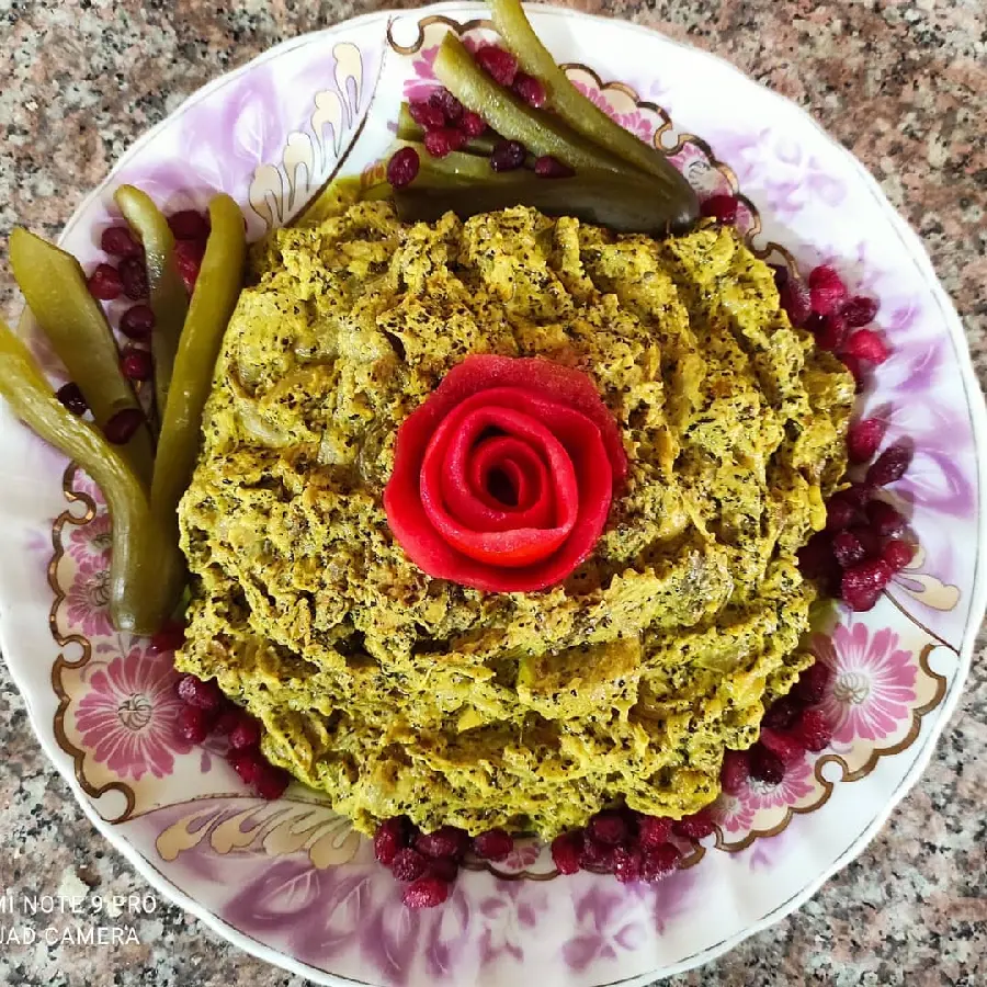 High quality photos of garnished Kashk e Bademjan
