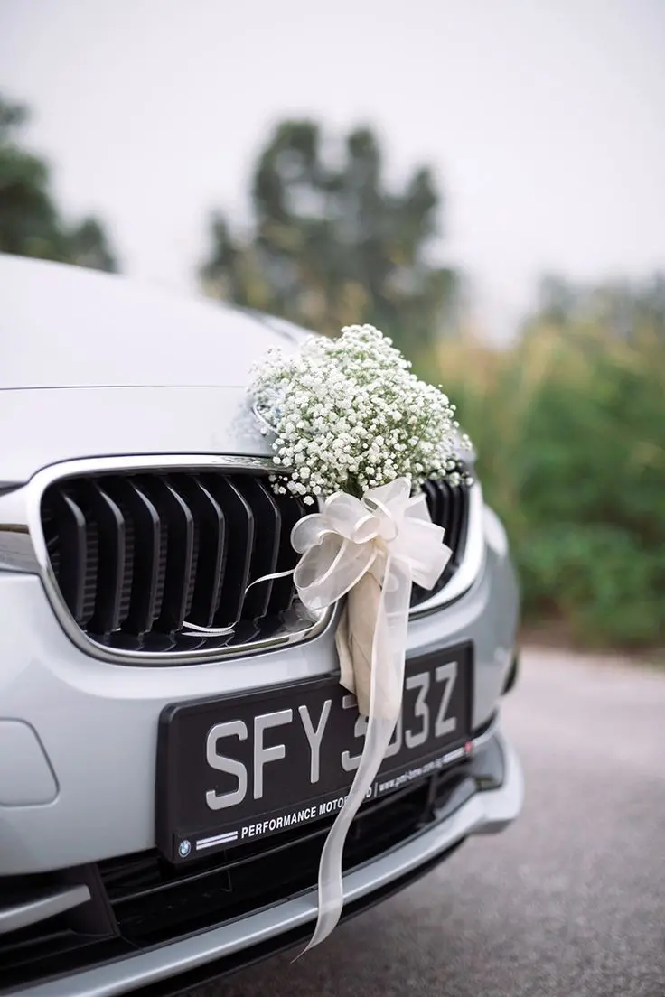 Simple Wedding Car Flower Decoration Image in HD Quality