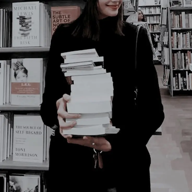 Girly profile picture in library for studious young women