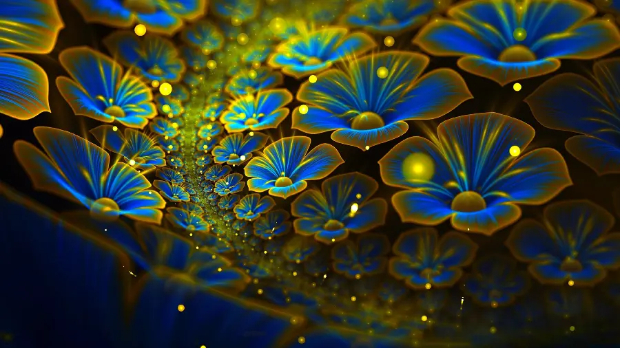 High Quality Blue and Green 3D Flowers Wallpaper