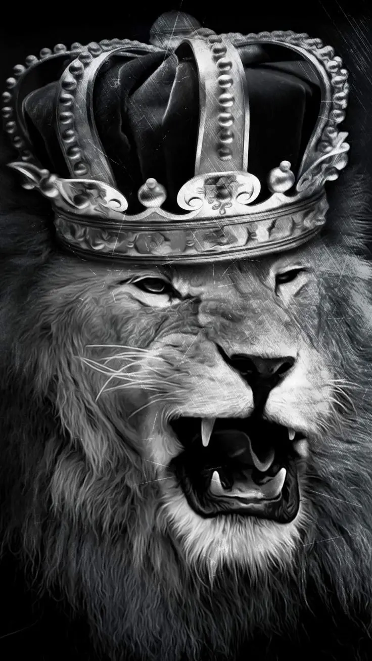 Black and White Lion With Crown Profile