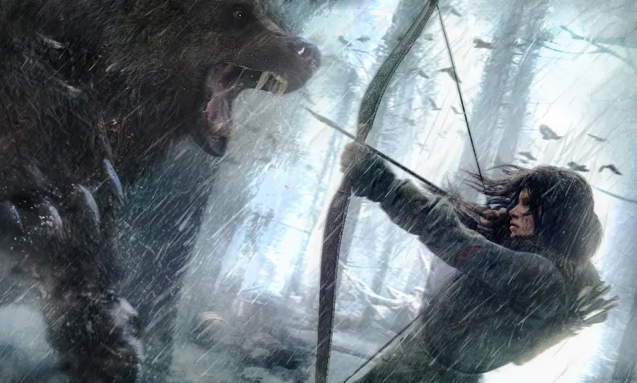 Lara Croft Facing Brown Bear