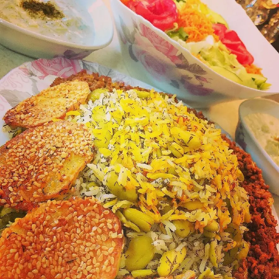 Decorated Baghali Polo With Meat Photo