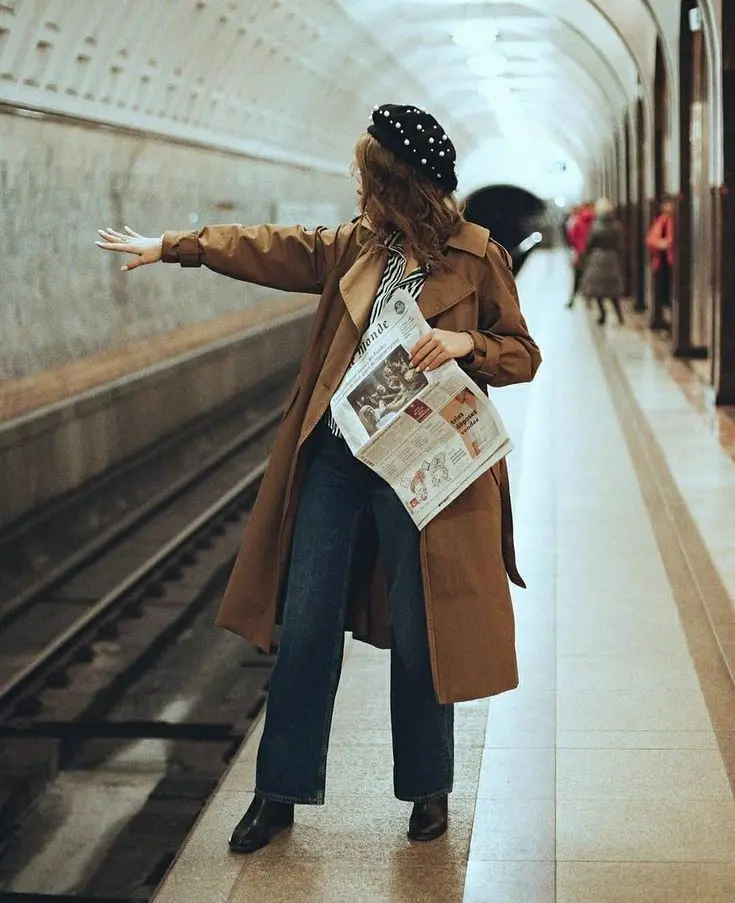 HD quality stylish girl posing near railway tracks for profile