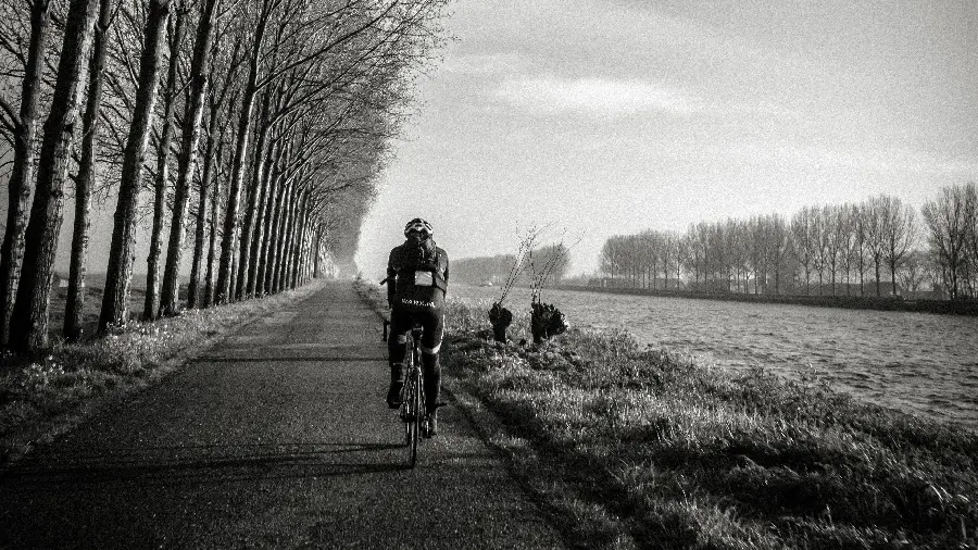 Black and White Cycling in Nature Desktop Wallpaper