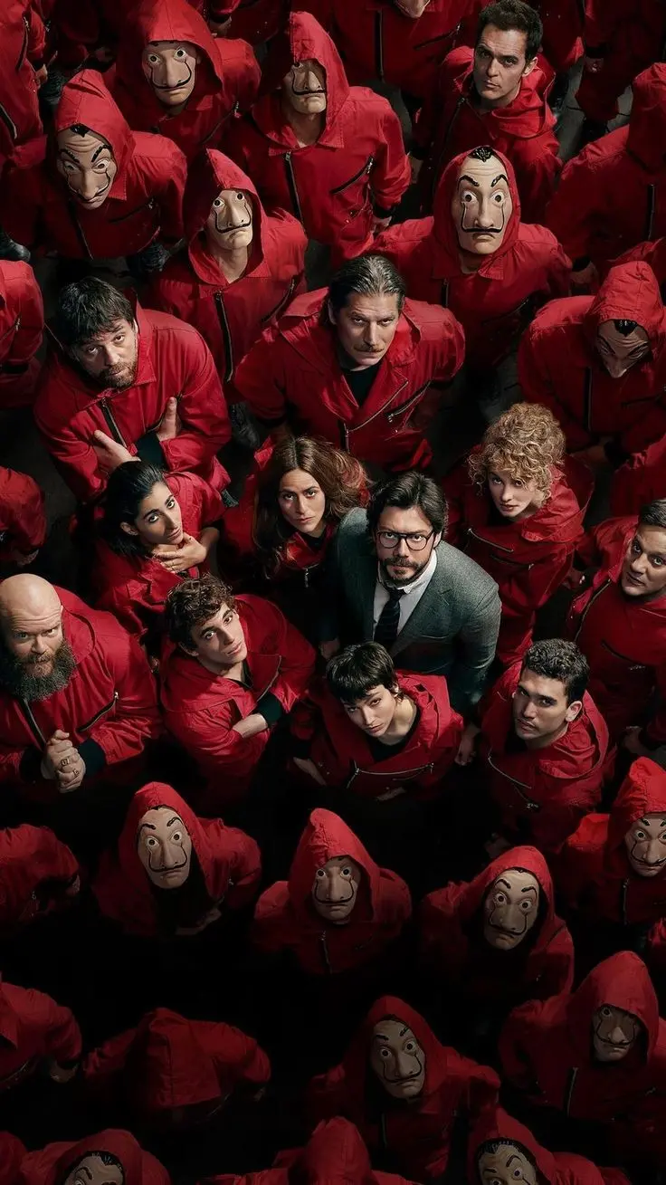 Alvaro Morte with other Money Heist cast members photo
