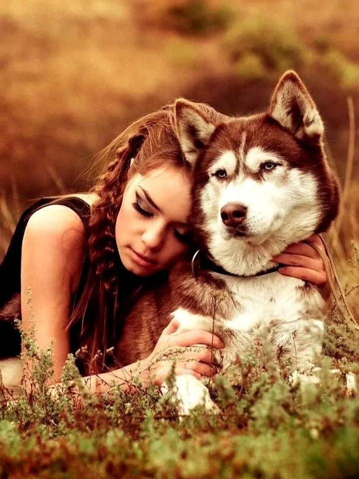 Full HD cool unique girl with dog profile picture premium