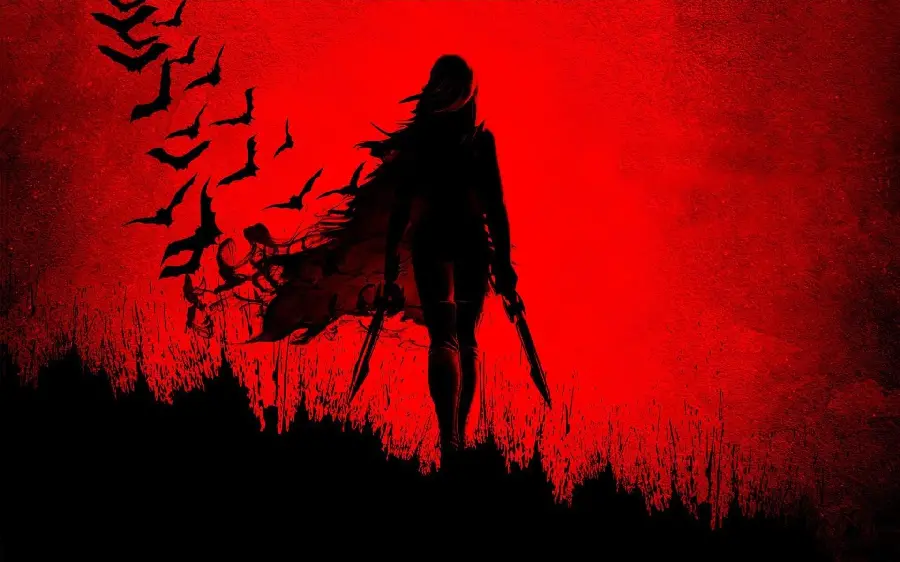Black and Red Anime Girl Warrior Background for Wallpaper