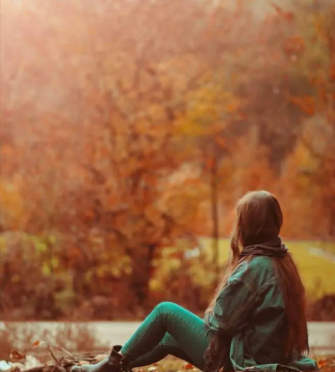 Emotional sad autumn girl photography artistic concept