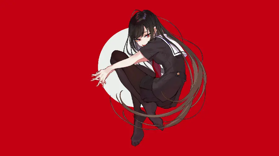 Girl Anime Wallpaper with Red Background - Cute and Vibrant
