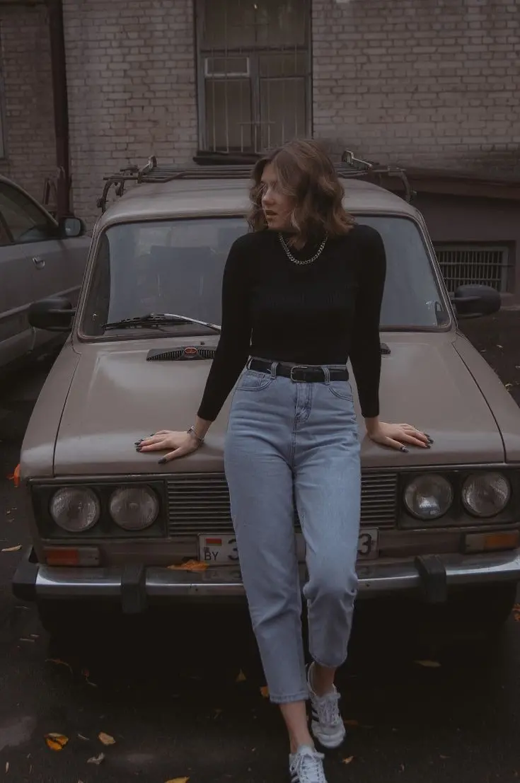 Beautiful girl near vintage car high quality profile picture
