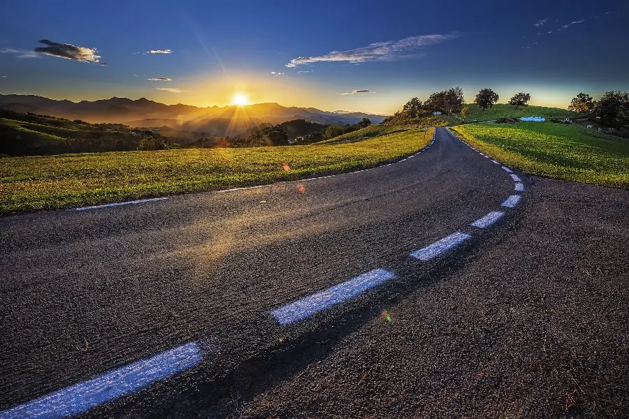 Scenic road sunset photo in HD quality