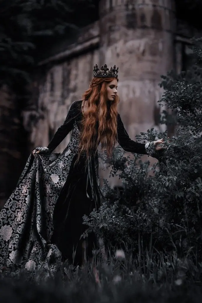 HD wallpaper of beautiful orange-haired princess in castle meadow