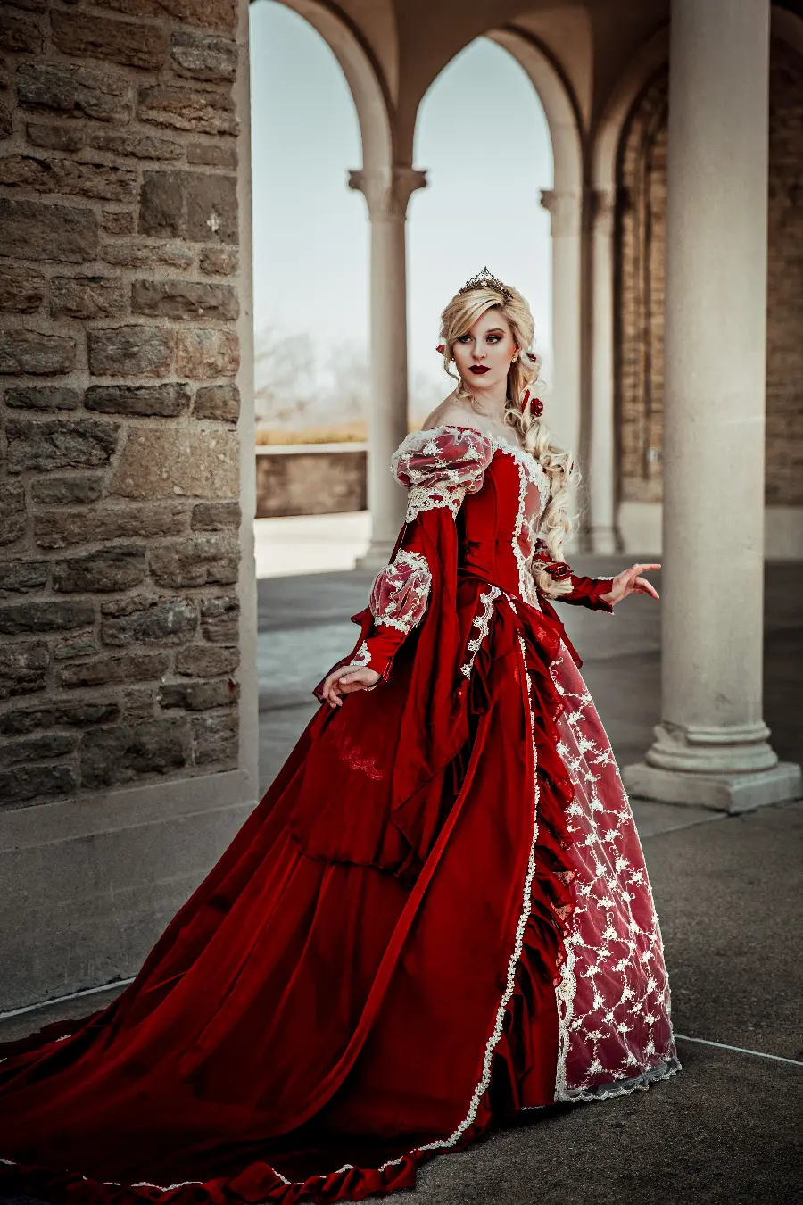 HD photo of princess in stunning red dress with best quality
