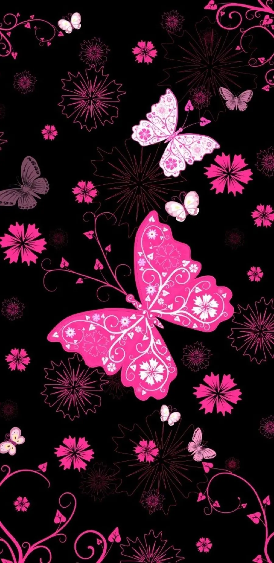 High Quality Black and Pink Butterfly Wallpaper