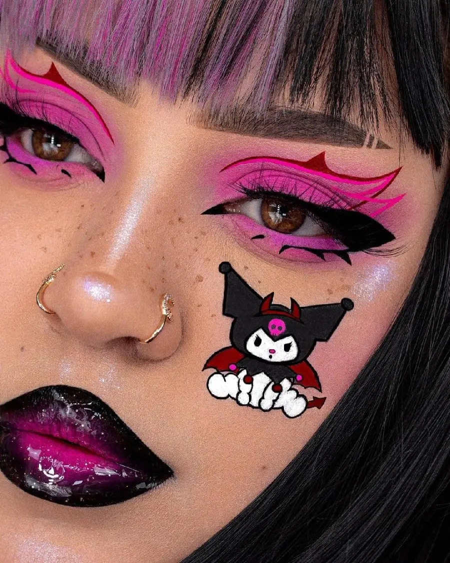 Girls made up face with beautiful eye makeup photo