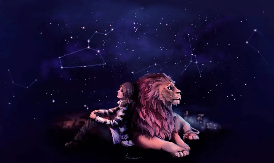 Fantasy Lion and Girl Wallpaper