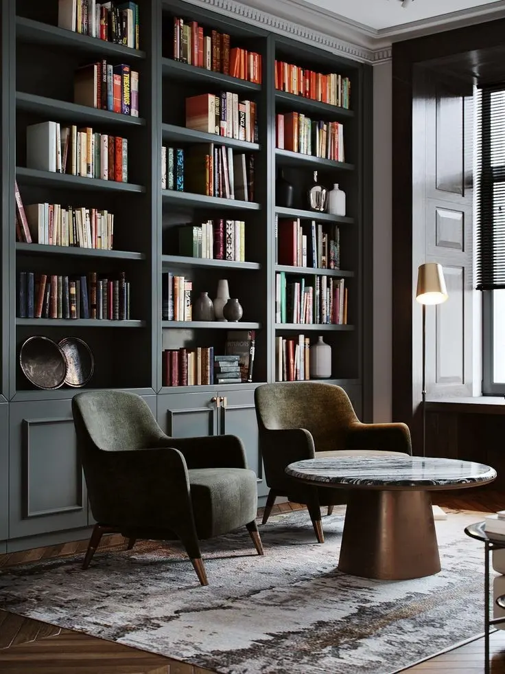 Library Decor with Study Area