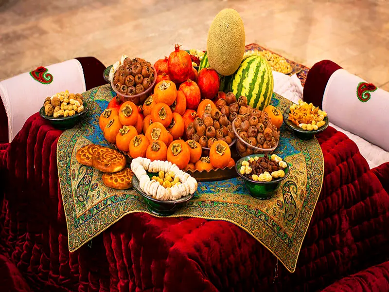 Traditional Yalda night korsi and quilt photography
