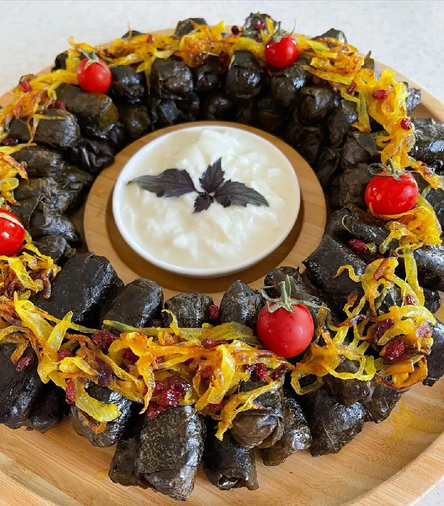 Decorated Stuffed Grape Leaves with Yogurt Photo