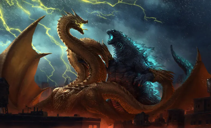 Download wallpaper of multi-headed dragons battling