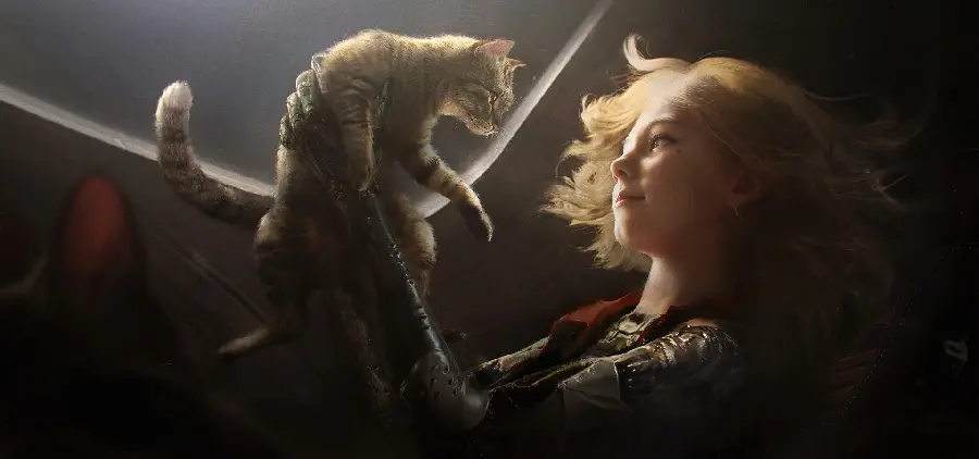 Attractive wallpaper of girl and cat cyborg in full HD quality
