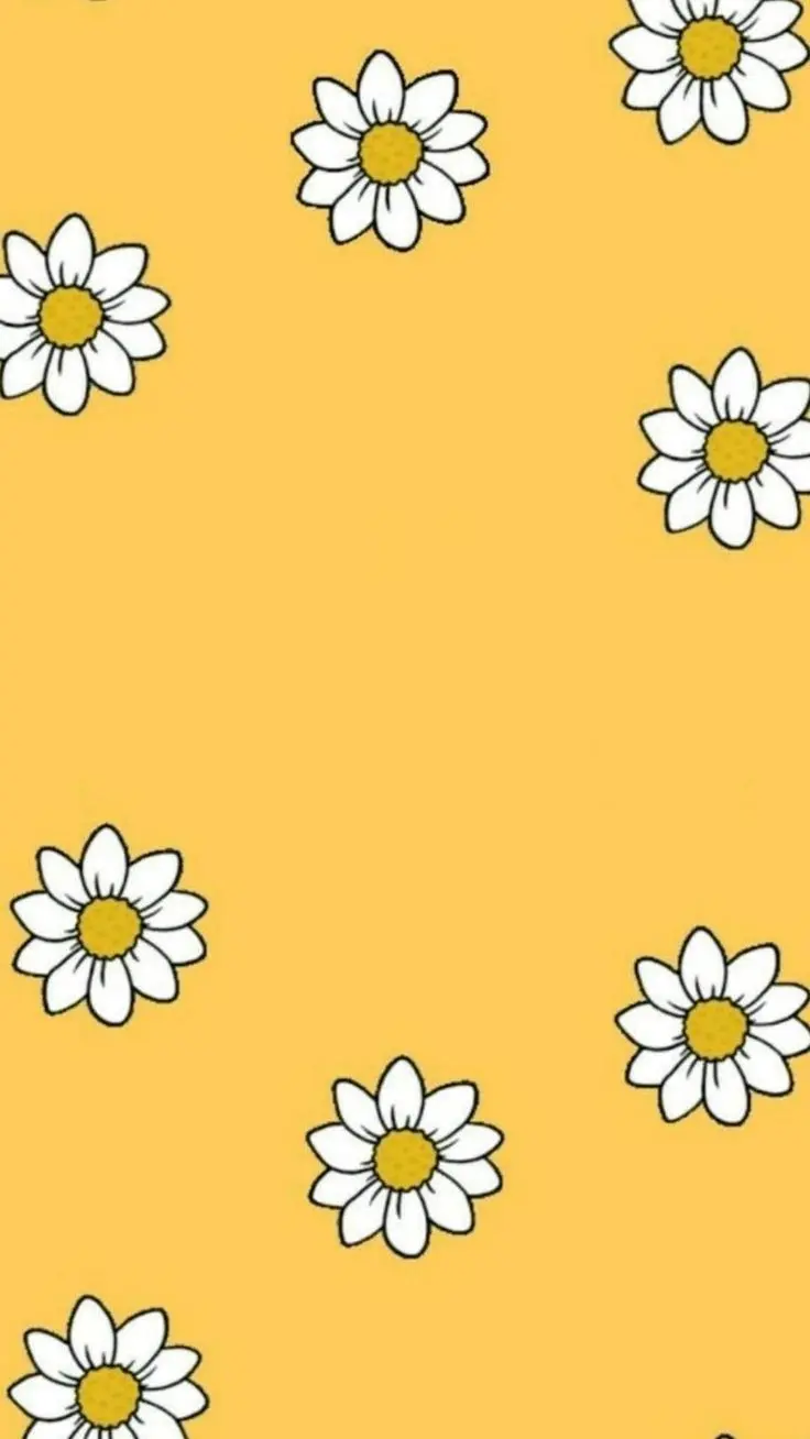 Yellow wallpaper with cartoon flowers