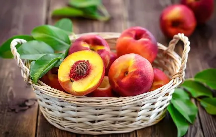 Photo of peach fruit basket with unique taste and color in high quality