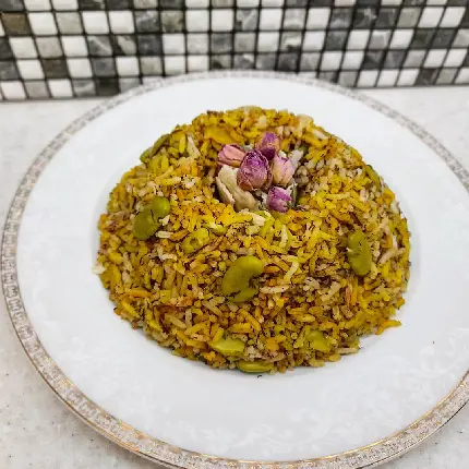 Decorated Baghali Polo With Chicken Photo