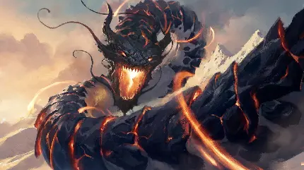 Giant terrifying fire-breathing dragon with massive hot body