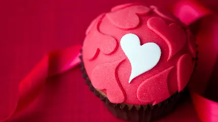 Pink cupcake for Valentines Day romantic photo