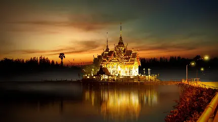 Beautiful Buddhist Temple at Night Background Images