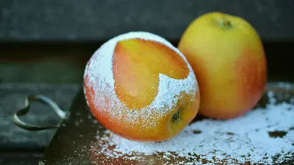 Interesting Apple with Heart Drawing in Snow Backgrounds