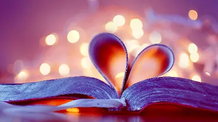 Romantic book pages forming heart shape for computer wallpaper